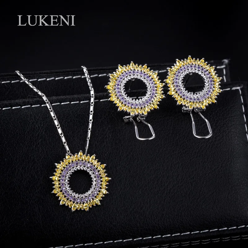 LUKENI High Quality Gorgeous Yellow Purple Cubic Zirconia Stones Round Women For Earrings Necklace Jewelry Sets 
LUKENI High Quality Gorgeous Yellow Purple Cubic Zirconia Stones Round Women For Earrings Necklace Jewelry Sets