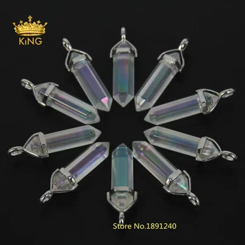 Wholesale Natural Hexagon Stone Pendants Clear White AB Crystal Silver Plated Charm Point Pendant Fashion Fine Jewelry JXD002