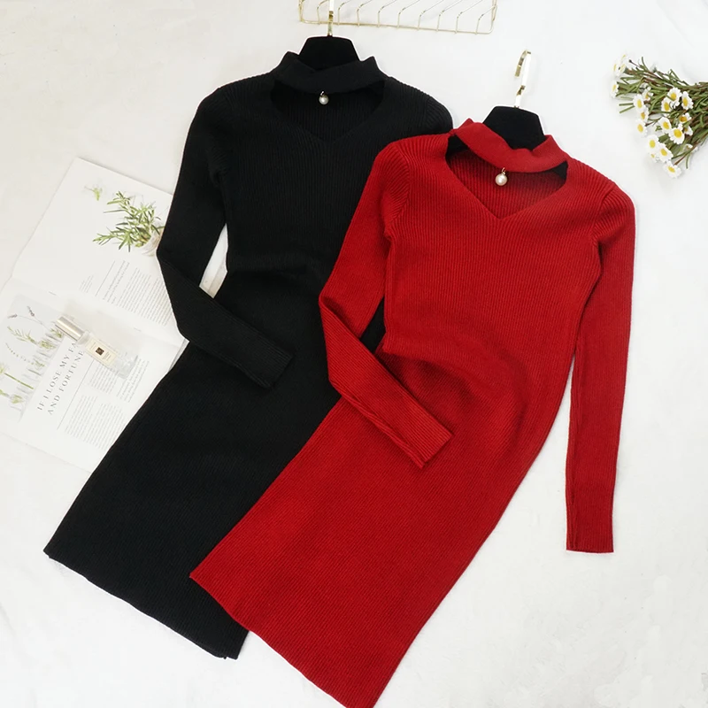 Women Sexy V Neck Knitted Dress Autumn Winter Thick Solid Beading Sweater Dresses Long Sleeve Bodycon Knit Dress Vestidos RH1194
Women Sexy V Neck Knitted Dress Autumn Winter Thick Solid Beading Sweater Dresses Long Sleeve Bodycon Knit Dress Vestidos RH1194