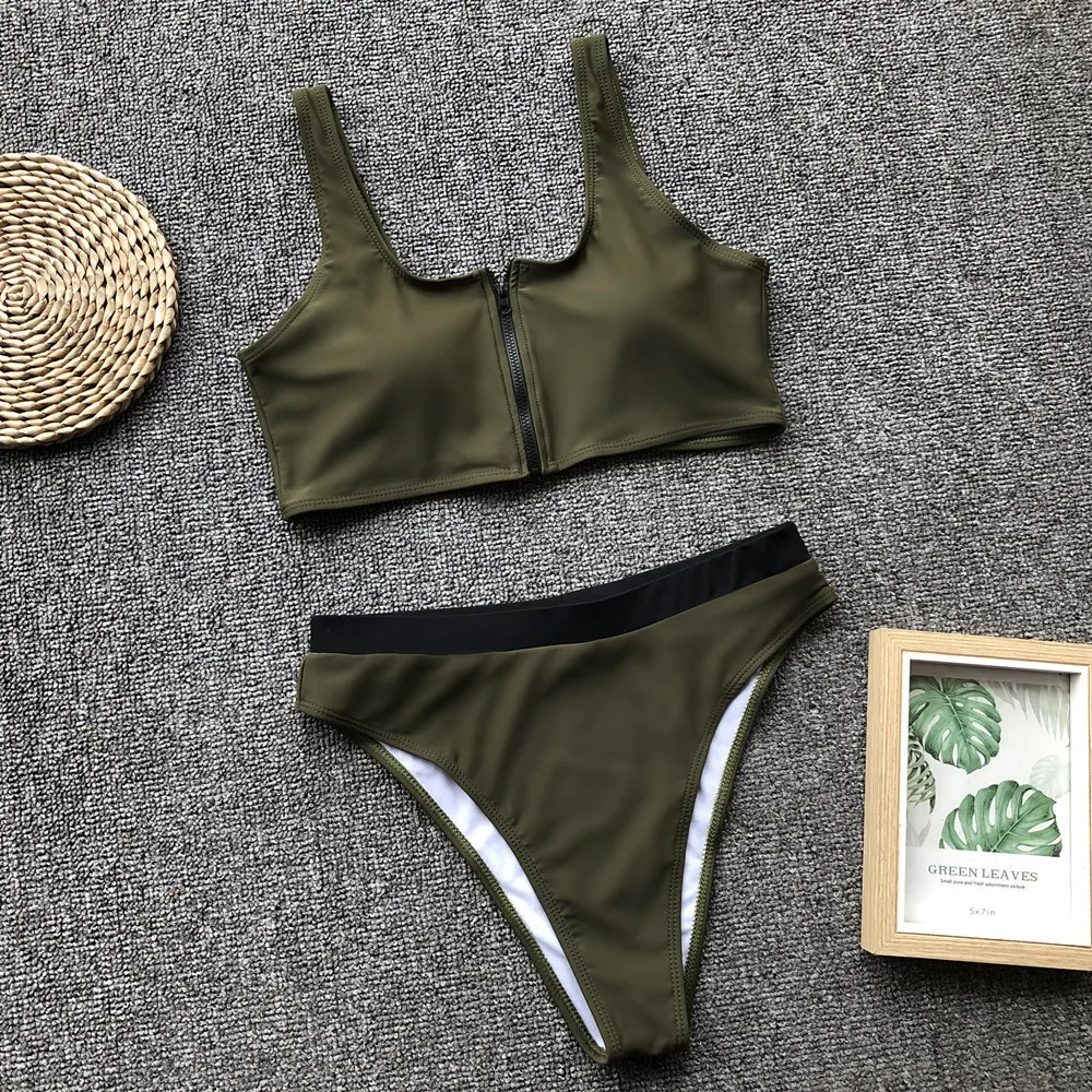 New Sexy Zipper Bikinis Women Push Up Vest Bikini Set High Cut Bathing Suit Swimwear Waist Swimsuit Biquini Maillot De Bain |