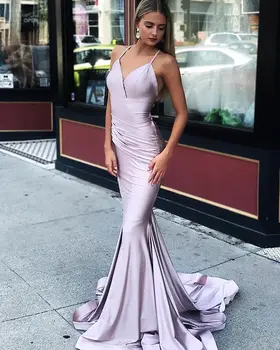 Mermaid Prom Dresses 2019 V-Neck Spaghetti Strap Floor Length Satin Evening Dress Robe de soriee Side Slit
Mermaid Prom Dresses 2019 V-Neck Spaghetti Strap Floor Length Satin Evening Dress Robe de soriee Side Slit