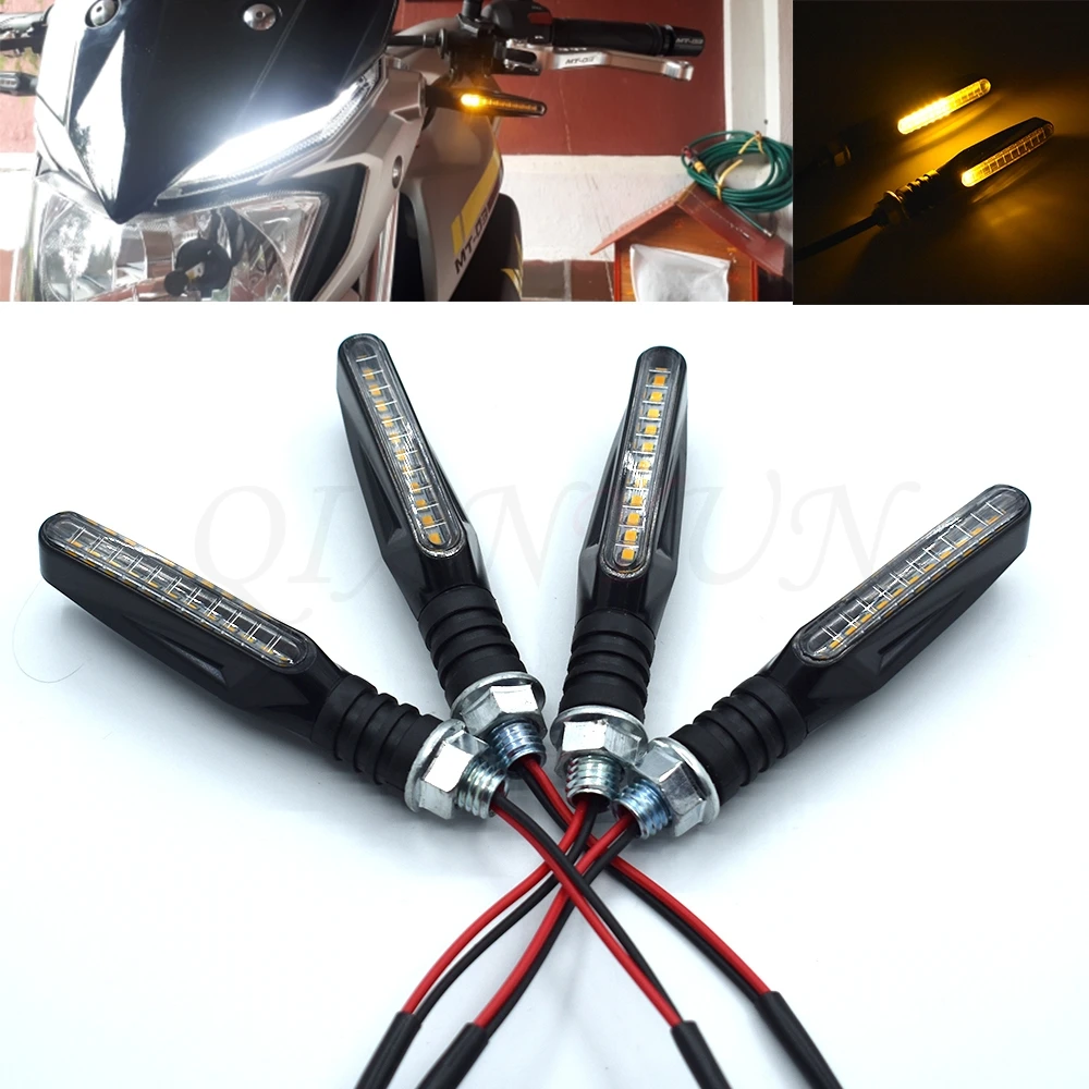 Universal Motorcycle LED Flexible Flow Steering Signal Indicator Amber Light for Kawasaki ZXR400 GPZ500S NINJA500 ER-5 W800 650R
Universal Motorcycle LED Flexible Flow Steering Signal Indicator Amber Light for Kawasaki ZXR400 GPZ500S NINJA500 ER-5 W800 650R