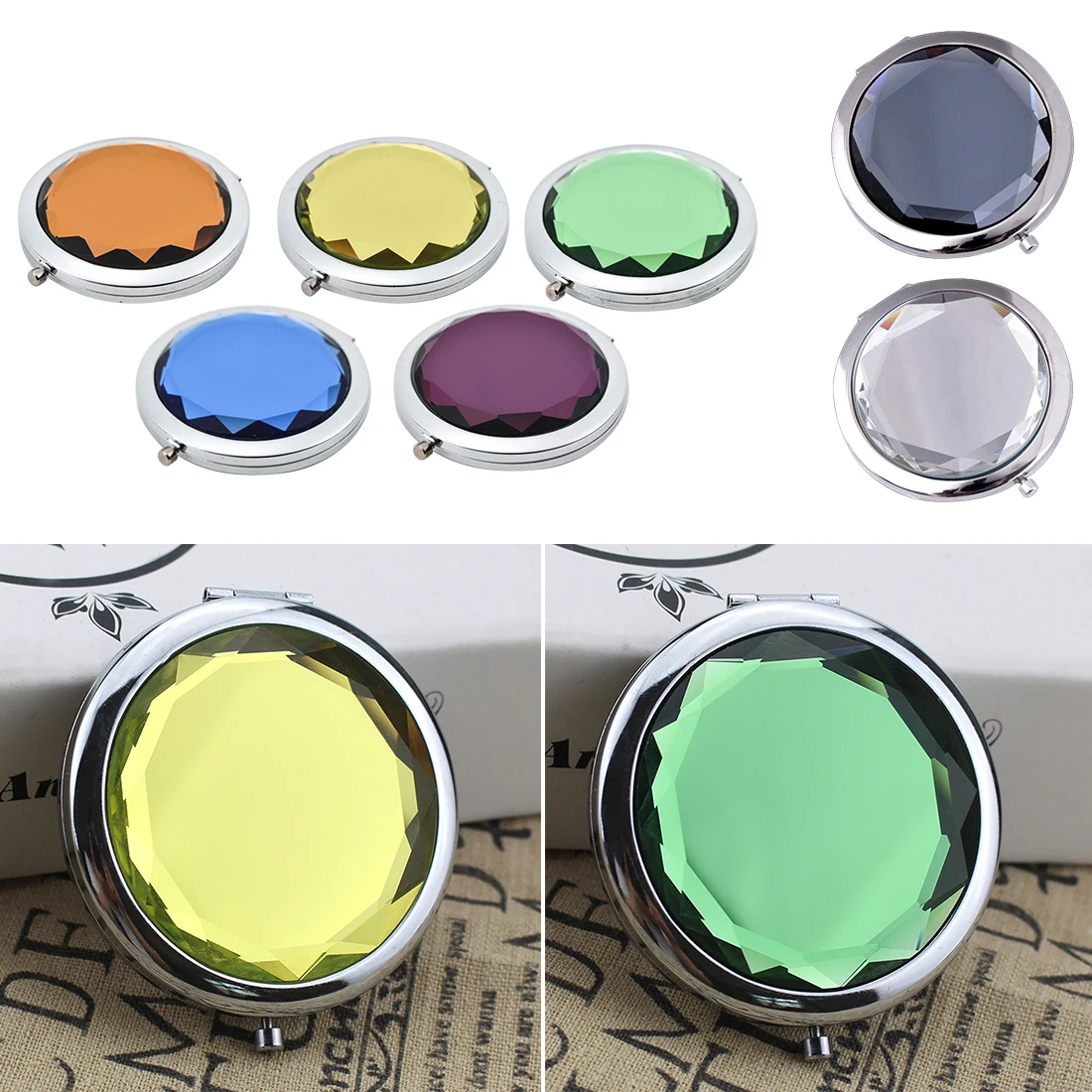 Round Double Sides Folding Make Up Compact Mirrors Creative Metal/ Crystal Makeup Mirro/Portable Lady Pocket Makeup Mirror
Round Double Sides Folding Make Up Compact Mirrors Creative Metal/ Crystal Makeup Mirro/Portable Lady Pocket Makeup Mirror