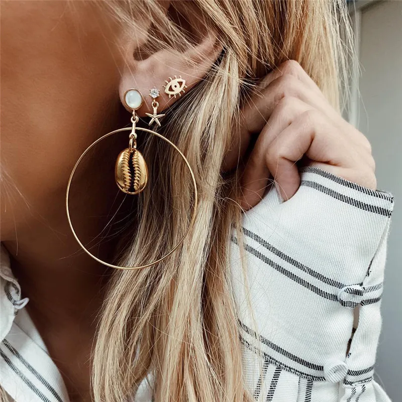 Bohemian Big Circle Gold Shell Drop Earrings for Women Rhinestone Crystal Starfish Earring Set Vintage Earrings 2019 Jewelry
Bohemian Big Circle Gold Shell Drop Earrings for Women Rhinestone Crystal Starfish Earring Set Vintage Earrings 2019 Jewelry