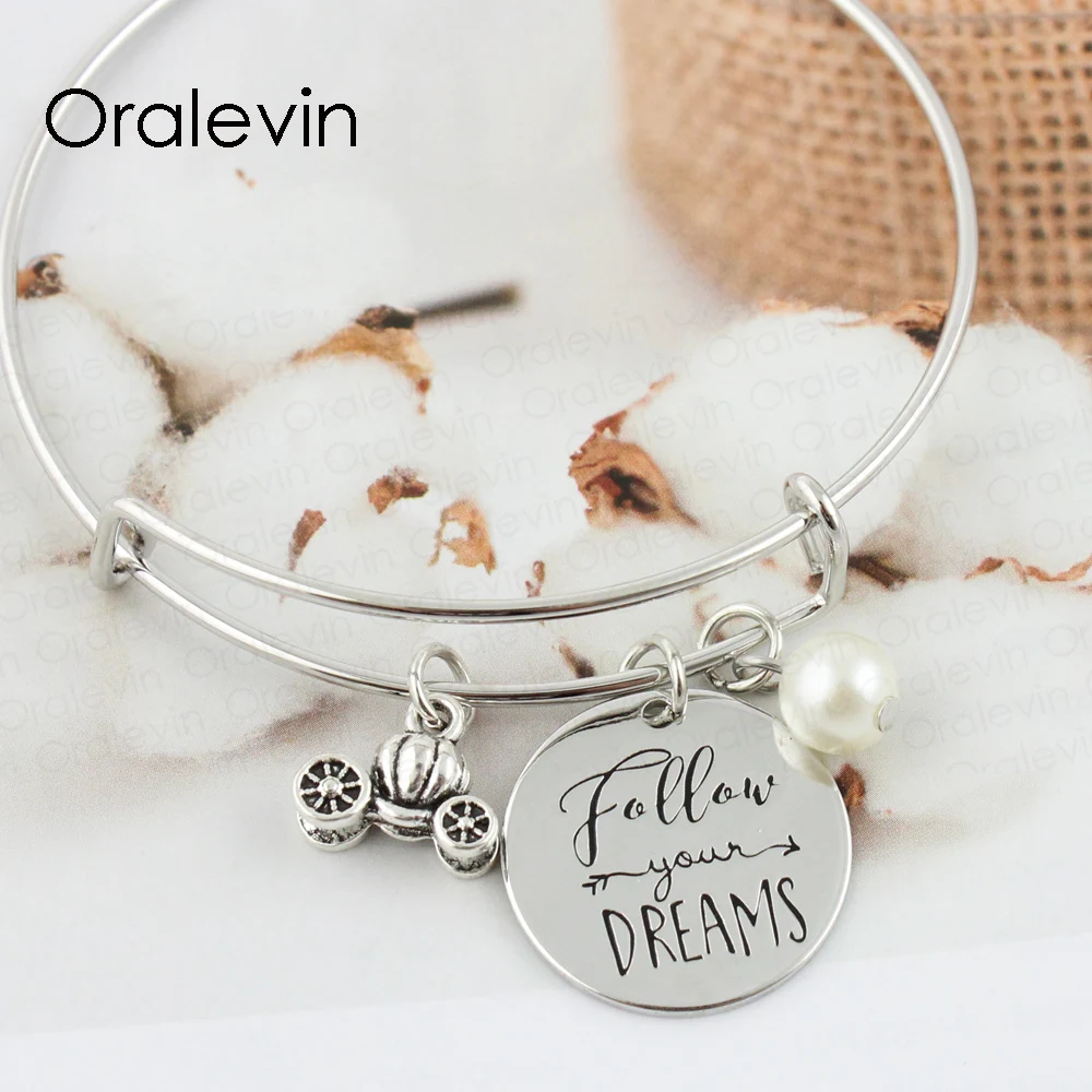 FOLLOW YOUR DREAMS Inspirational Hand Stamped Engraved Pendant Charms Expandable Wire Bangle Bracelet Jewelry, #LN302B
FOLLOW YOUR DREAMS Inspirational Hand Stamped Engraved Pendant Charms Expandable Wire Bangle Bracelet Jewelry, #LN302B