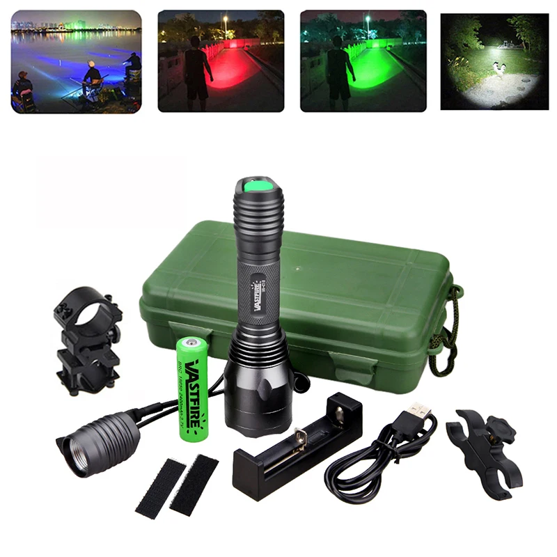 White/Green/Red/Blue Hunting Flashlight Tactical Weapon Torch with Rifle Scope Mount +18650 Battery Set+Remote Pressure Switch
White/Green/Red/Blue Hunting Flashlight Tactical Weapon Torch with Rifle Scope Mount +18650 Battery Set+Remote Pressure Switch
