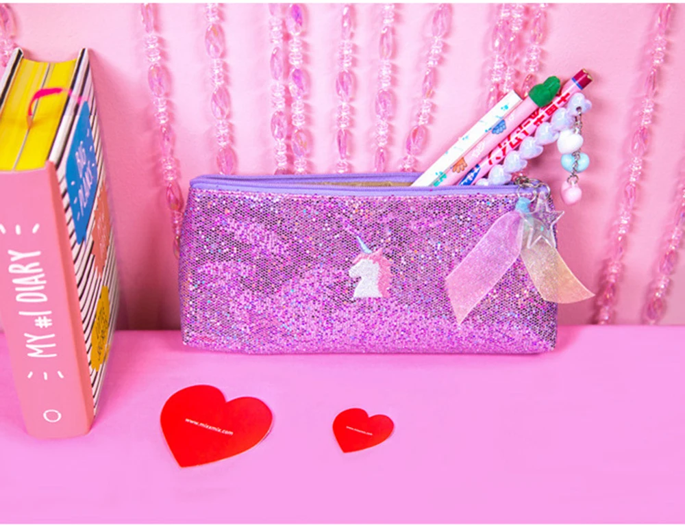 Creative Unicorn Pencil Case Super Shiny PU Pencils Bags High Quality Stationery Pouch Office School Supplies 16