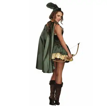 

Free shipping,new style adult women sexy green Robin Peter Pan Robin Hood dress princess dress costume feather hat cape