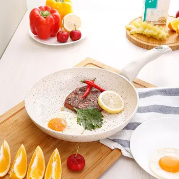 

20cm Frying Pan Milk White Non-stick Smokeless Healthy Eggs Pot Fried Steak Pan General Use For Gas And Induction Cooker