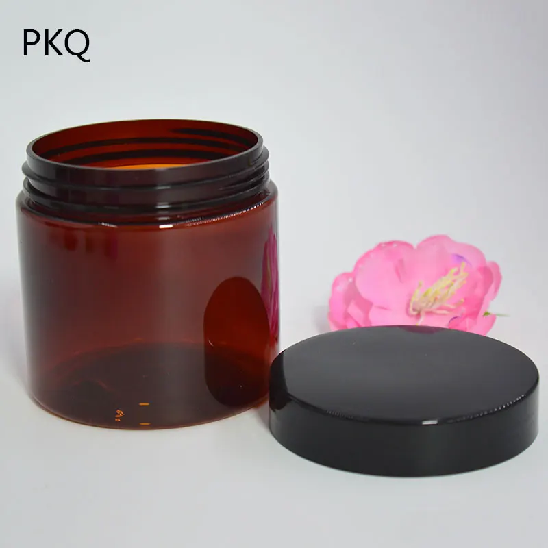 Фото 10pcs Empty Amber PET Jars black plastic Lids Brown Plastic Cosmetic Container with seal Nail Bead Storage bottle 200ml | Дом и сад