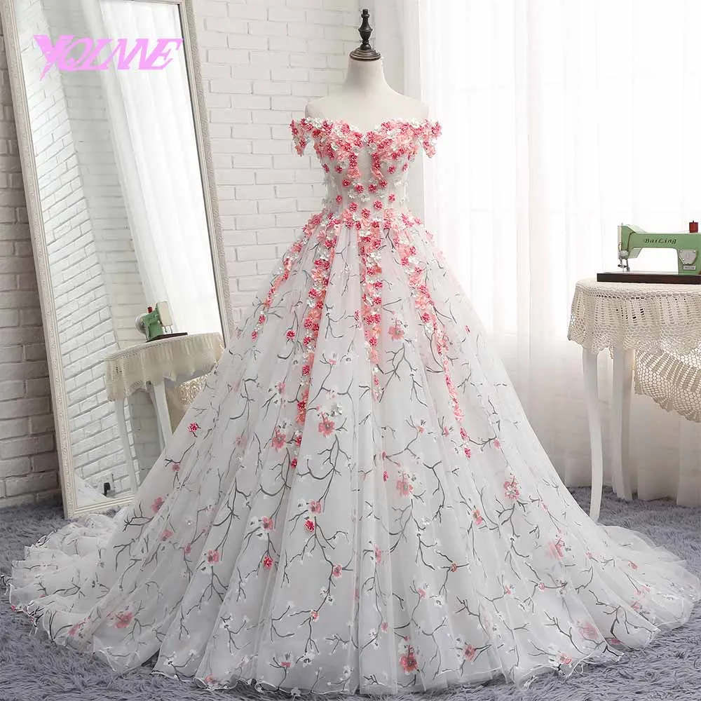 YQLNNE Colorful ball gown wedding dress 2018 off the shoulder printing flowers lace-up robe de mariee
YQLNNE Colorful ball gown wedding dress 2018 off the shoulder printing flowers lace-up robe de mariee