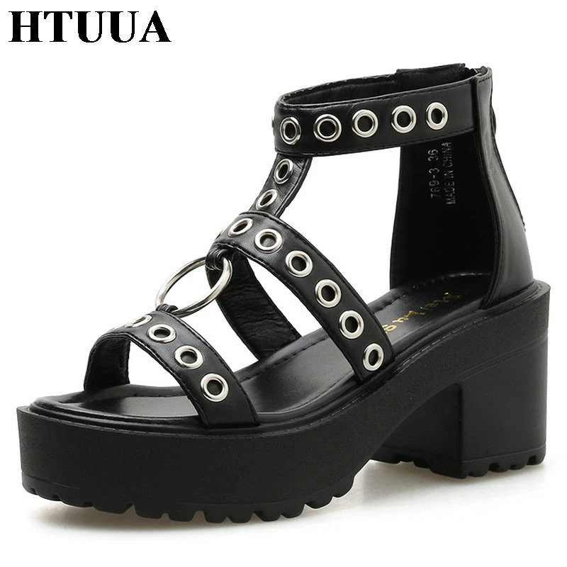 HTUUA Chic Punk Rivets Platform Sandals Women Cuts-out Black Chunky High Heel Sandals Ladies Summer Shoes Woman Sandalias SX2783
HTUUA Chic Punk Rivets Platform Sandals Women Cuts-out Black Chunky High Heel Sandals Ladies Summer Shoes Woman Sandalias SX2783