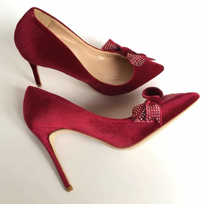2018 New wine red velvet OL wild Ladies single pumps Elegant diamond Butterfly-knot slip-on ponited toe wedding shoes
2018 New wine red velvet OL wild Ladies single pumps Elegant diamond Butterfly-knot slip-on ponited toe wedding shoes