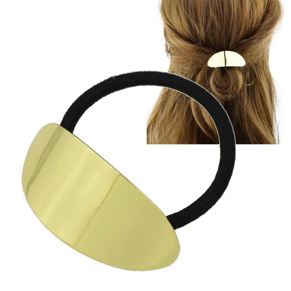 Фото Hair Accessories Black Elastic Rope With Gold Silver Color Metal Geometric Pattern Headbands wear For Women | Украшения и