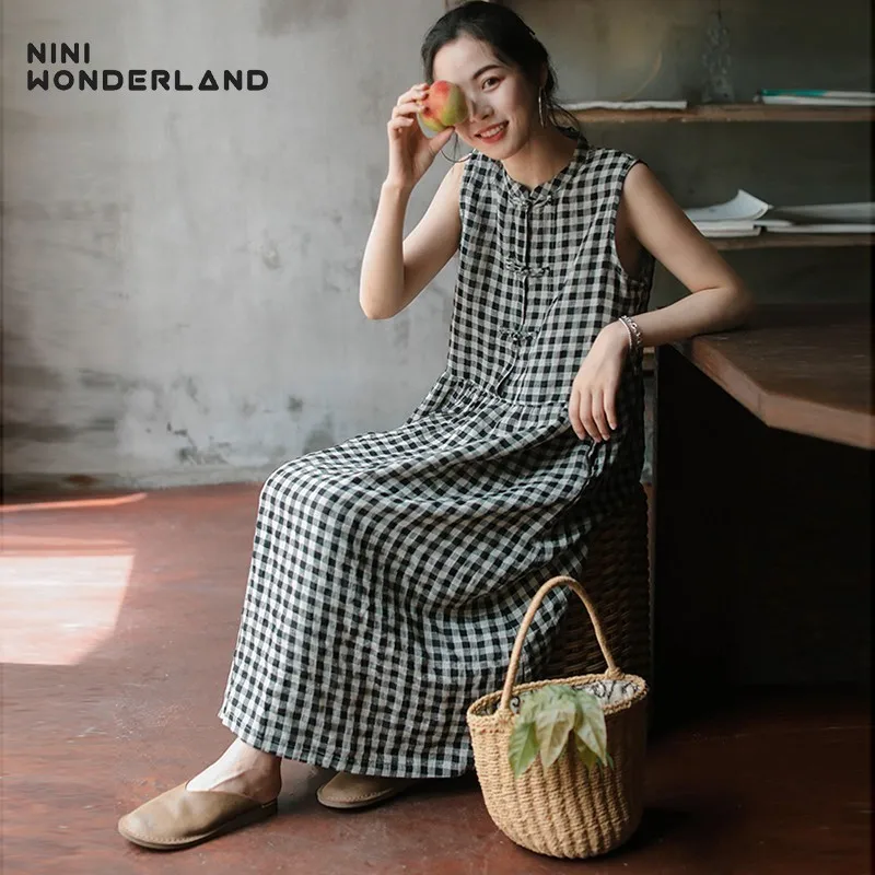 NINI WONDERLAND Women Classic Plaid Dress Summer Cotton Linen Vintage Dresses Female Sleevless Loose Dress 2019 Big Size Clothes
NINI WONDERLAND Women Classic Plaid Dress Summer Cotton Linen Vintage Dresses Female Sleevless Loose Dress 2019 Big Size Clothes