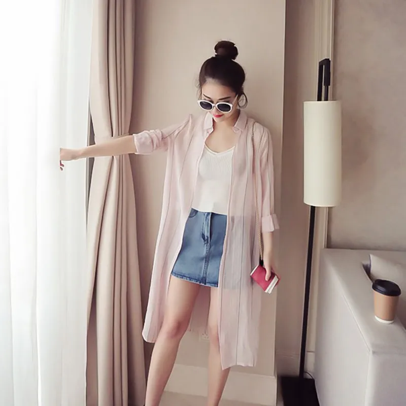 Long Sleeve Perspective Shirt Women's Tops Long Sleeve Striped Cardigan Women's Sunscreen Chiffon Sun Protection Clothing
Long Sleeve Perspective Shirt Women's Tops Long Sleeve Striped Cardigan Women's Sunscreen Chiffon Sun Protection Clothing