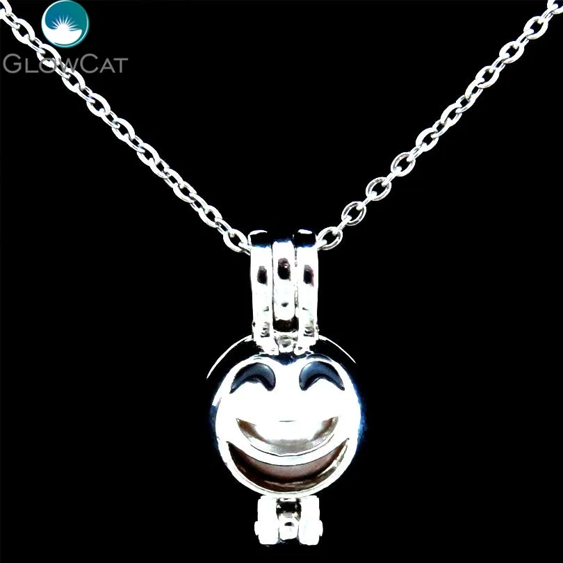 KP474 Emoticons Enamel Kawaii Face Real Pearl Cage Essential Oil Diffuser Trendy Aroma Locket Necklace Funny Jewelry Gift | Украшения и