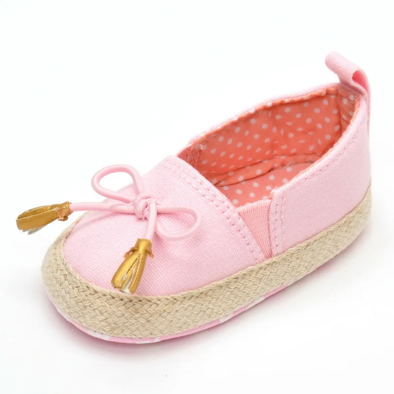 Image Princess Baby Girls Shoes Canvas Bow knot Soft Sole Bottom Crib Shoes First Walkers Summer Girls Slippers Pink 0 18M Toddler