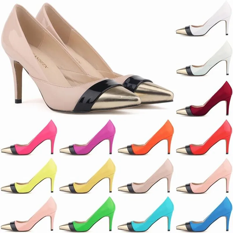 women pumps Patent leather Splice Golden high heels PU women shoes Pointed Toe 8CM Thin Heels Career luxury Wedding Dress Shoes 
women pumps Patent leather Splice Golden high heels PU women shoes Pointed Toe 8CM Thin Heels Career luxury Wedding Dress Shoes