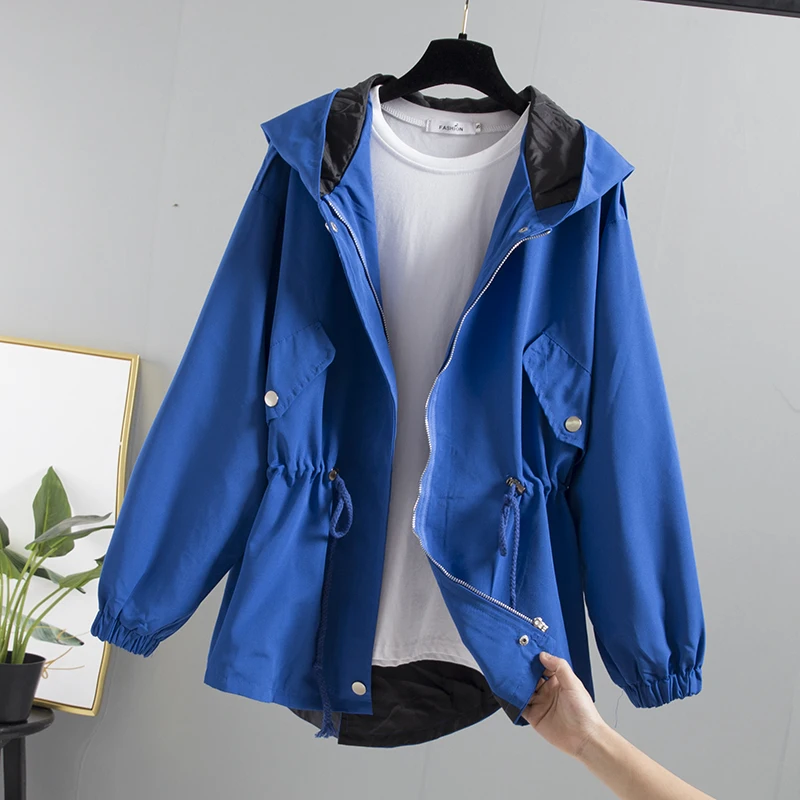 Women Spring Drawstring Long sleeve Hooded Windbreaker White Black Zipper Jacket Women Outwear Autumn Big size Loose Ladies Coat
Women Spring Drawstring Long sleeve Hooded Windbreaker White Black Zipper Jacket Women Outwear Autumn Big size Loose Ladies Coat