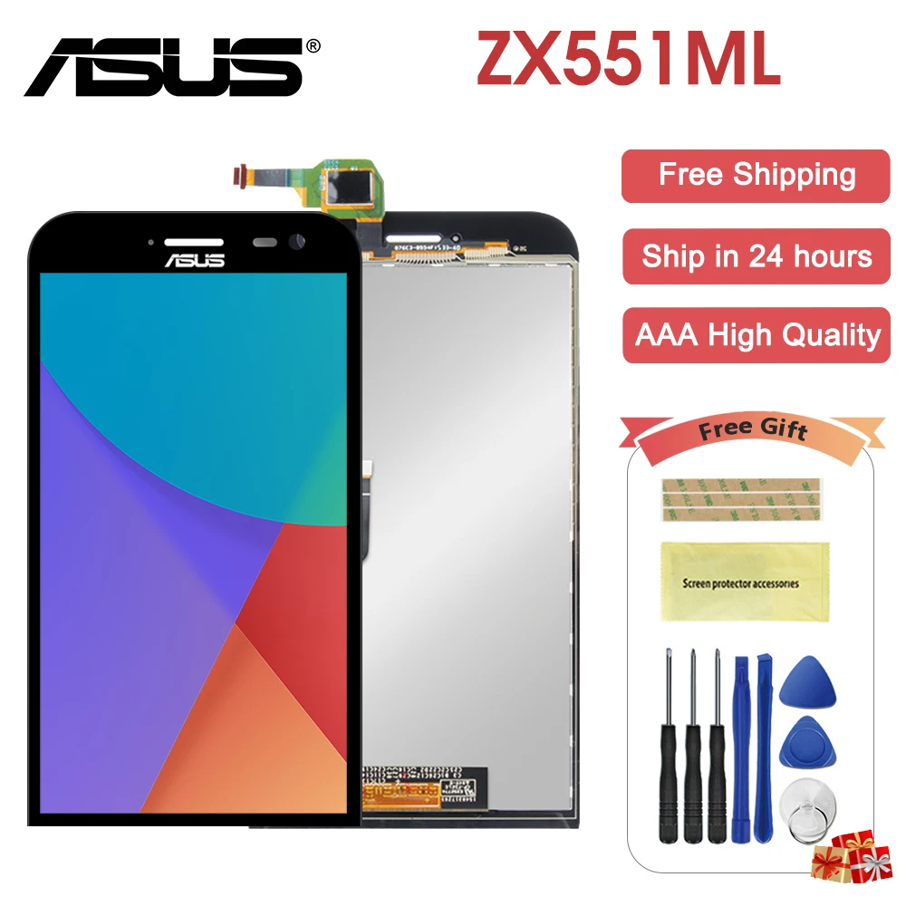 

For Asus Zenfone Zoom ZX551ML LCD Display Touch Screen Digitizer With Frame Full Assembly For ZX 551 ML Black/White