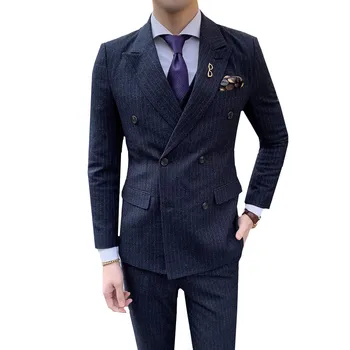 Men Suit Peaked Collar Double Breasted Slim Fit 3 Pieces Jacket+Pants+Vest For Wedding Groom Tuxedos Formal Striped Suits
Men Suit Peaked Collar Double Breasted Slim Fit 3 Pieces Jacket+Pants+Vest For Wedding Groom Tuxedos Formal Striped Suits