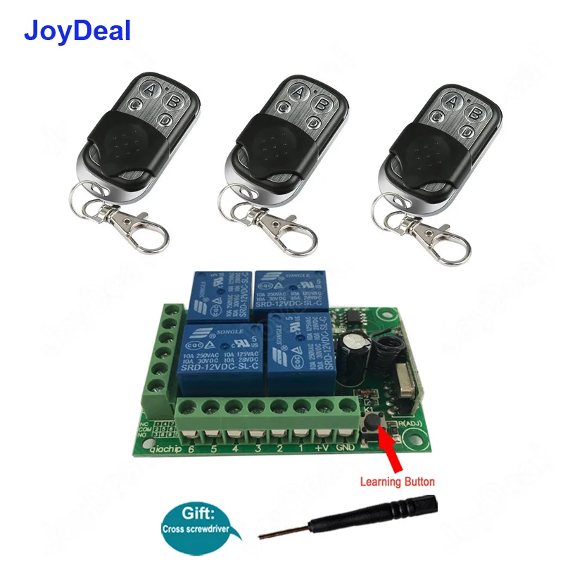 433Mhz Universal Wireless Remote Control Switch DC12V 4CH Relay Receiver Module And 4 Channel RF Remote Transmitter Light Switch
433Mhz Universal Wireless Remote Control Switch DC12V 4CH Relay Receiver Module And 4 Channel RF Remote Transmitter Light Switch