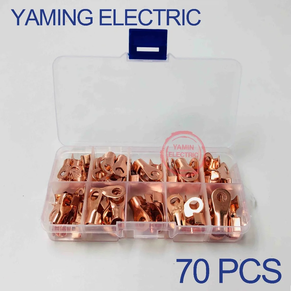 

70pcs/lot OT-10A 20A 30A 40A 50A Dia Red Copper Circular Splice Ring Terminal Wire Naked Connector Cable lugs Battery Terminals