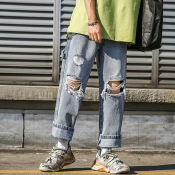 Spring and Summer New Fashion Wild Nine Point Jeans Trend Broken Hole Denim Pants Korean Street Style Jeans
Spring and Summer New Fashion Wild Nine Point Jeans Trend Broken Hole Denim Pants Korean Street Style Jeans