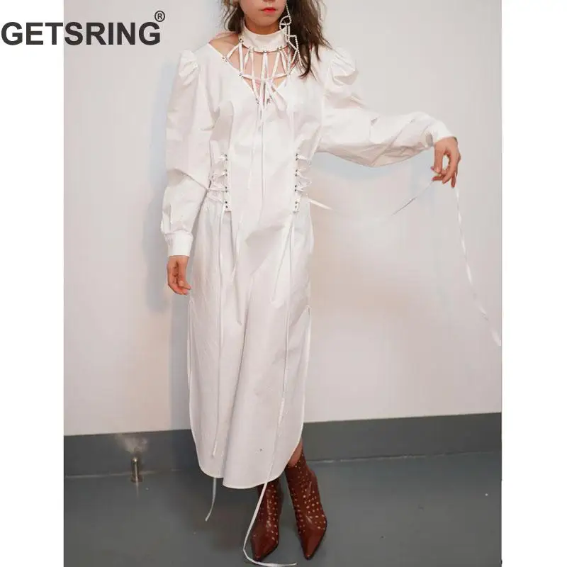 GETSRING Women Dresses White Dress Cotton Deep V Neck Long Sleeve Long Dress Bandage Split Rivet Irregular Female Dresses Spring
GETSRING Women Dresses White Dress Cotton Deep V Neck Long Sleeve Long Dress Bandage Split Rivet Irregular Female Dresses Spring