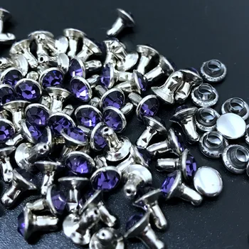 

100Sets 6mm Tanzanite Purple CZ+++ Crystals Rhinestone Rivets Rapid Silver Nailhead Purple Studs Fit DIY Making Shipping Free