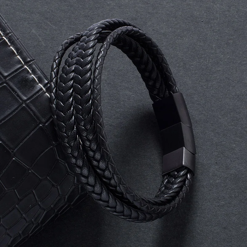 Punk Men Jewelry Black Multilayer Braided Leather Rope Bracelet Magnetic Buckle Bracelet for Man Bangle Length Adjustable PH507
Punk Men Jewelry Black Multilayer Braided Leather Rope Bracelet Magnetic Buckle Bracelet for Man Bangle Length Adjustable PH507