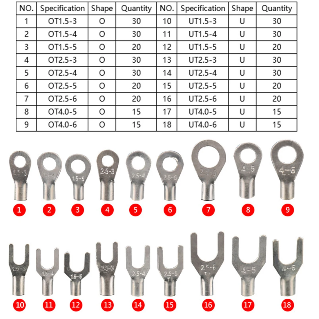 420Pcs/Box 18 In 1 Non-Insulated Terminals Ring Fork U-type Brass Terminals Assortment Kit Cable Wire Connector Crimp Spade Set
420Pcs/Box 18 In 1 Non-Insulated Terminals Ring Fork U-type Brass Terminals Assortment Kit Cable Wire Connector Crimp Spade Set