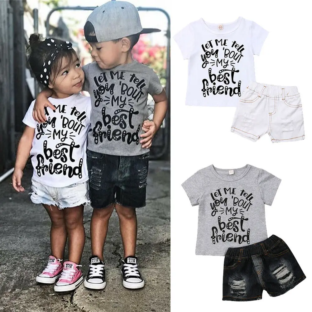 Brother and Sister Clothes Set Toddler Kids Boy Girl Ripped Short Jeans 2 Piece Outfit Children Short Sleeve T Shirt
Brother and Sister Clothes Set Toddler Kids Boy Girl Ripped Short Jeans 2 Piece Outfit Children Short Sleeve T Shirt