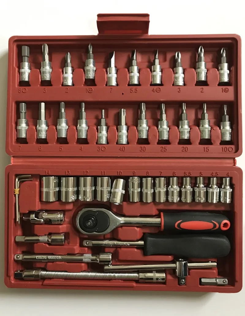 46pcs 1/4 inch socket set car repair tool Combination Tool Set Wrench Socket Spanner Screwdriver Motorcycle Car Repair Tool
46pcs 1/4 inch socket set car repair tool Combination Tool Set Wrench Socket Spanner Screwdriver Motorcycle Car Repair Tool