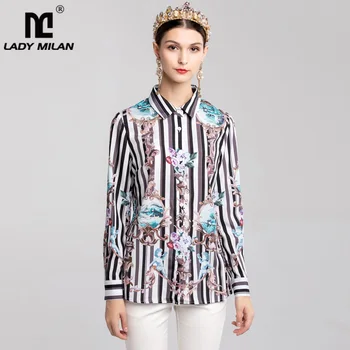 New Arrival Women's Turn Down Collar Long Sleeves Striped Floral Printed Designer Fashion Shirts
New Arrival Women's Turn Down Collar Long Sleeves Striped Floral Printed Designer Fashion Shirts