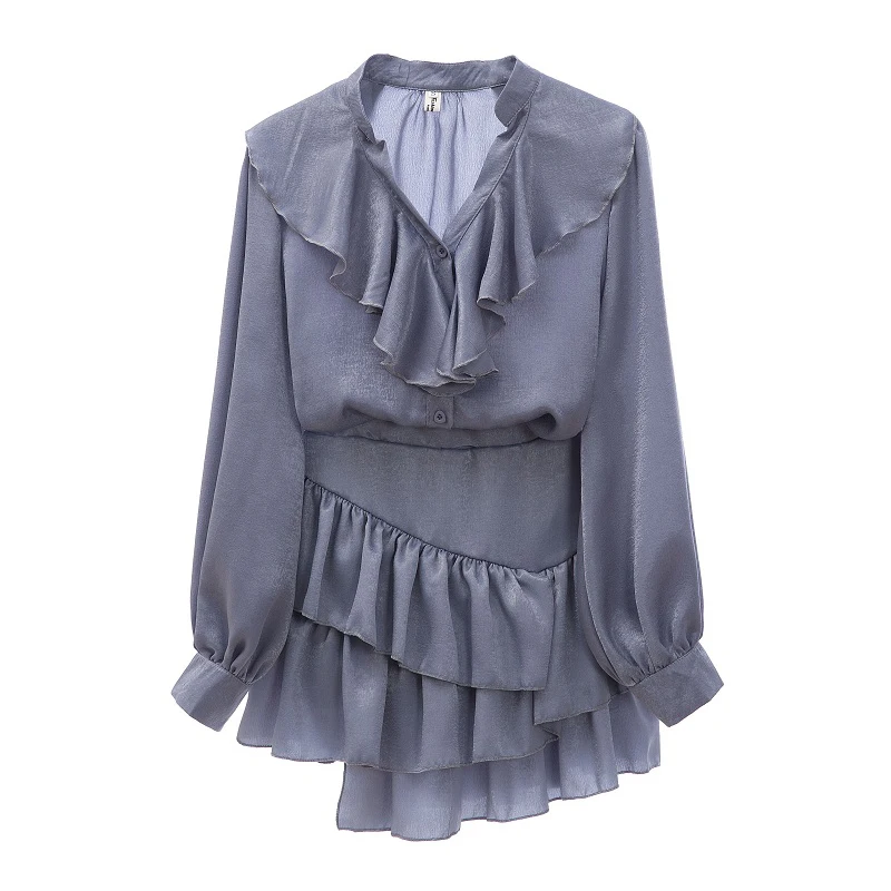 PERHAPS U women two pieces set blue pink solid button ruffle v neck long sleeve mini skirt T0109
PERHAPS U women two pieces set blue pink solid button ruffle v neck long sleeve mini skirt T0109