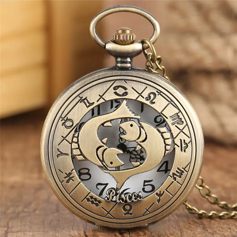 Constellation Pisces Watches Bronze Quartz Pocket Watch Necklace Pendant Zodiac Clock Fob Chain Cute Fish Creative Gift Boy Girl
Constellation Pisces Watches Bronze Quartz Pocket Watch Necklace Pendant Zodiac Clock Fob Chain Cute Fish Creative Gift Boy Girl