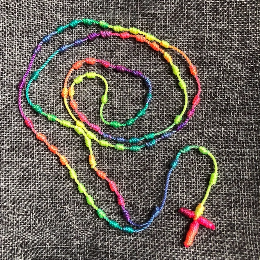 rainbow color rope rosary necklace, religiout catholic cord rosario necklace, hand knitted knot rosaries
rainbow color rope rosary necklace, religiout catholic cord rosario necklace, hand knitted knot rosaries
