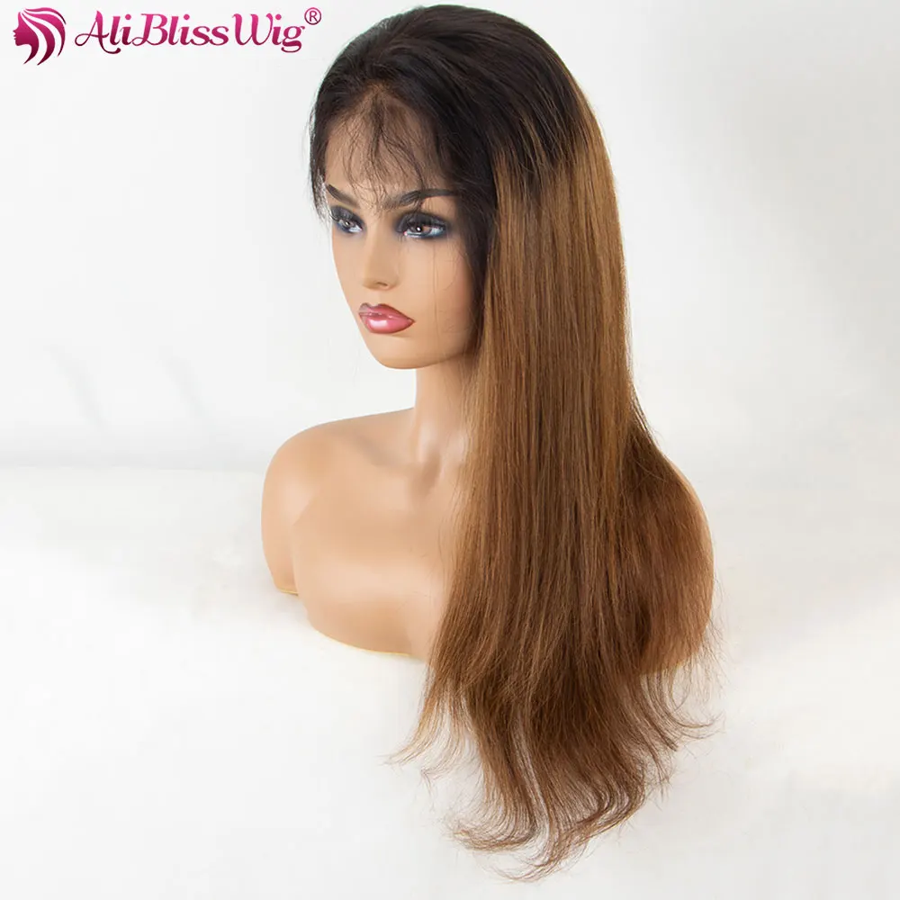 360 Lace Frontal Wig Ombre Brown Straight Lace Front Human Hair Wigs For Women Brazilian Remy Ponytail Natural Hairline (5)