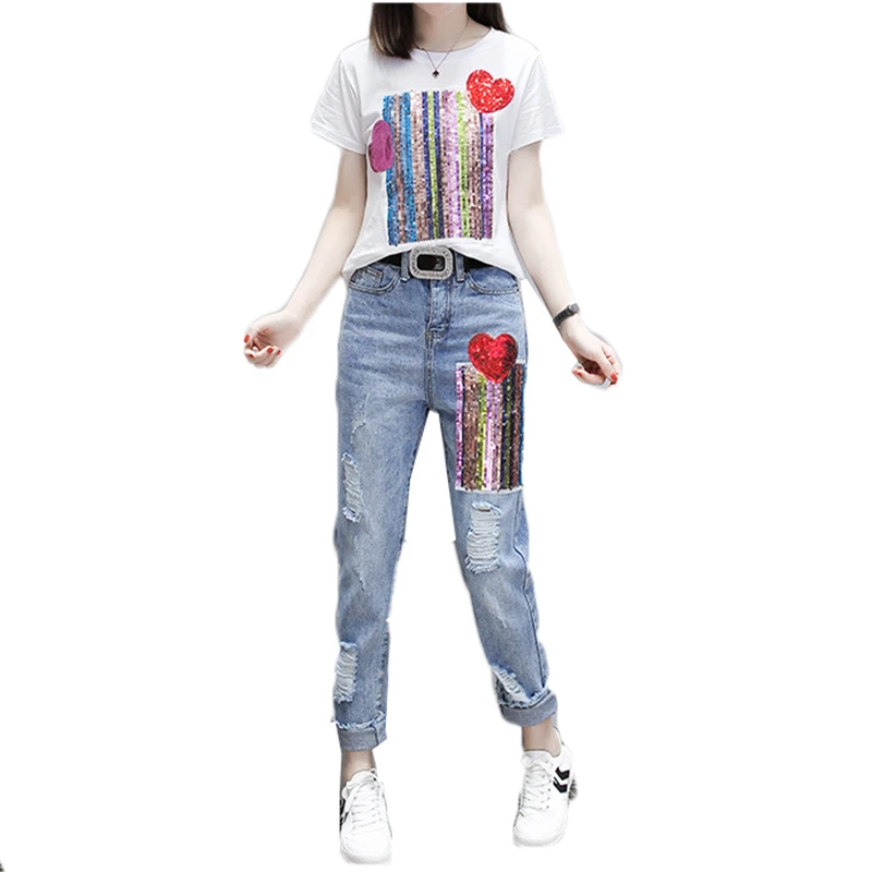 Летний женский комплект из двух предметов: футболка с коротким рукавом и