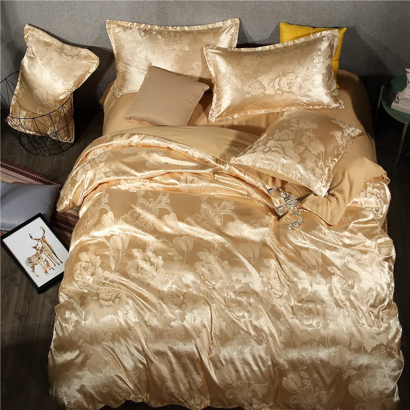 Satin Jacquard 4 pcs Bedding Set Flat Sheet Quilt Cover BS136 Duvet Covers Pillowcases Double Size Court Style Royal GOLD PINK
Satin Jacquard 4 pcs Bedding Set Flat Sheet Quilt Cover BS136 Duvet Covers Pillowcases Double Size Court Style Royal GOLD PINK