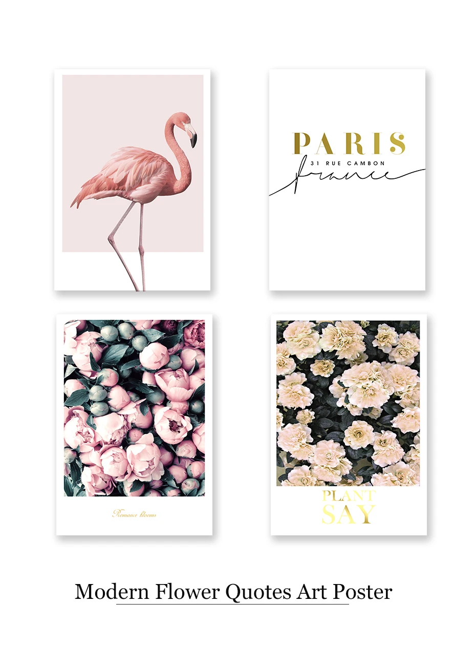 Modern Flowers Canvas Painting On The Wall Romantic Blooms Posters Prints Pink Flamingo Decorative Pictures For Living Room Home (5)
