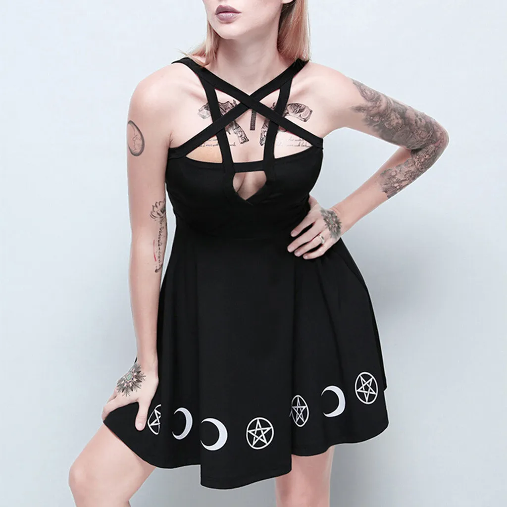 Women Gothic Style dress Punk Black Moon Star Print Sleeveless Hollow Out Mini Dress club dresses for women modis dress vestido
Women Gothic Style dress Punk Black Moon Star Print Sleeveless Hollow Out Mini Dress club dresses for women modis dress vestido