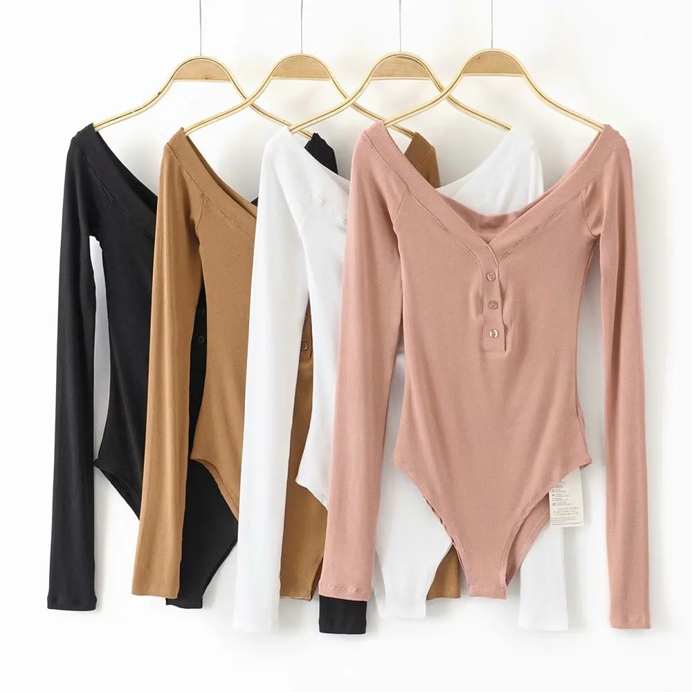 Sexy women's bodysuits causal full sleeves deep-V collar black white pink brown color jumpers European and American style
Sexy women's bodysuits causal full sleeves deep-V collar black white pink brown color jumpers European and American style
