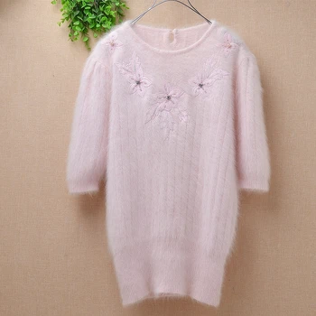 Korea sweet angora rabbit fur beading striped weaving o-neck half-sleeve mink cashmere pullover sweater T-shirt women autumn 
Korea sweet angora rabbit fur beading striped weaving o-neck half-sleeve mink cashmere pullover sweater T-shirt women autumn