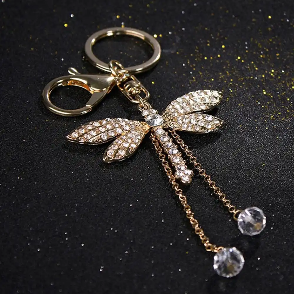 rhinestone styling keychain charm bag crystal key ring dragonfly