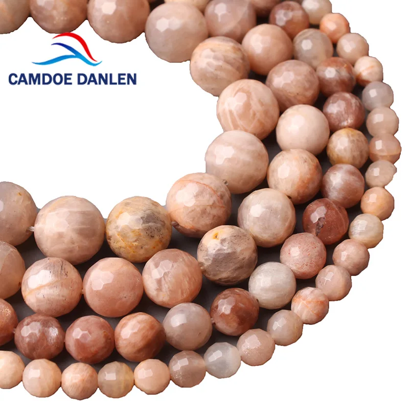 

CAMDOE DANLEN Natural GEM Stone Faceted Sun Stone Round Beads 4 6 8 10 12mm Beads For Jewelry Making Fit DIY Bracelet Necklace