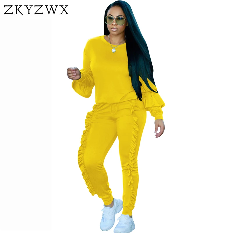 ZKYZWX Ruffle lantern sleeve 2 piece set women pant and top 2018 autumn plus size casual outfit sweat suits two piece tracksuit
ZKYZWX Ruffle lantern sleeve 2 piece set women pant and top 2018 autumn plus size casual outfit sweat suits two piece tracksuit