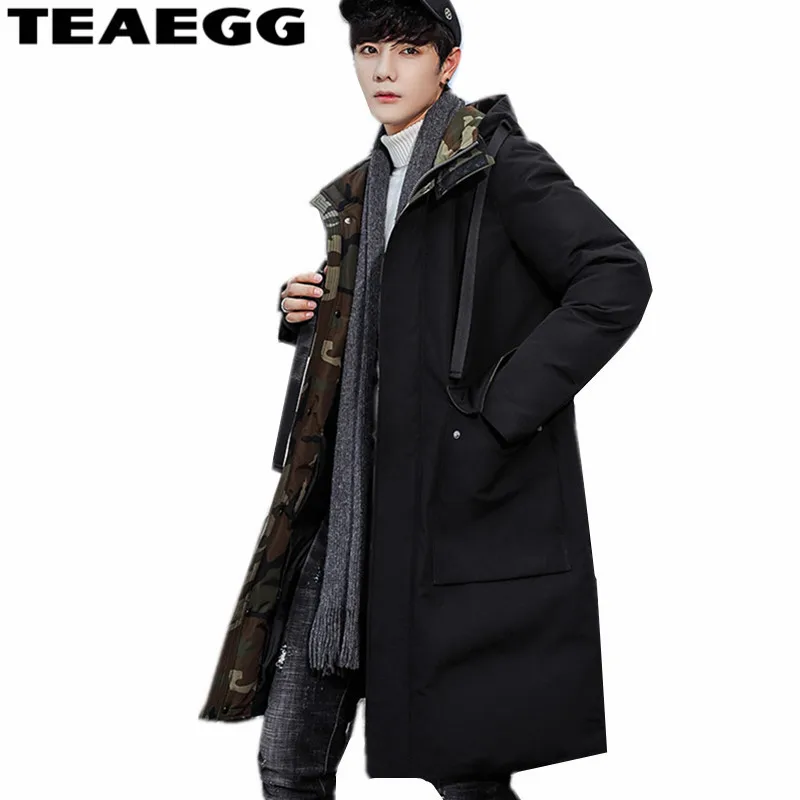 Мужская зимняя куртка TEAEGG толстая длинная 90% пуха теплая парка большие размеры